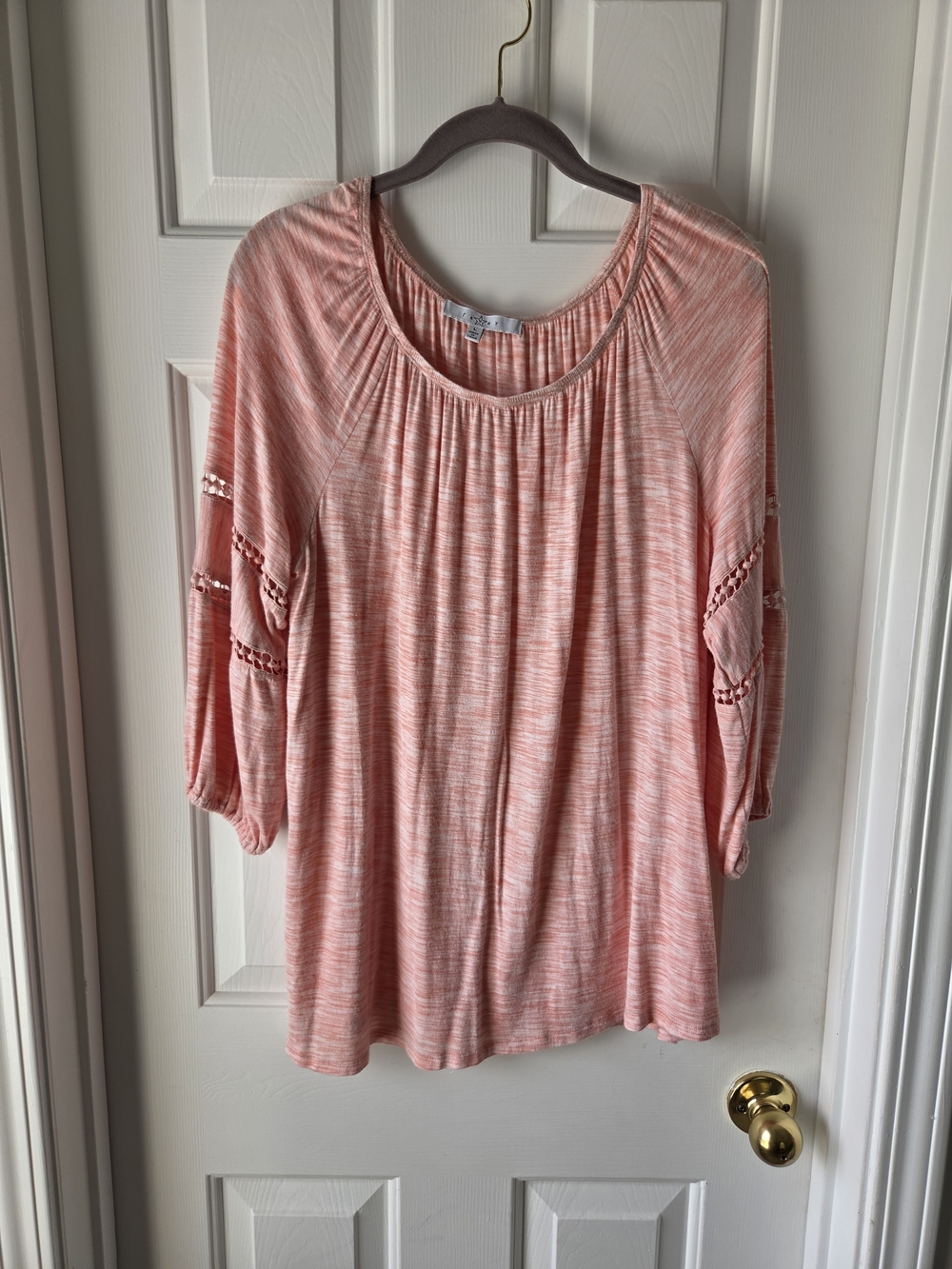 Fever Coral Pink Crochet-Trim Peasant Tunic